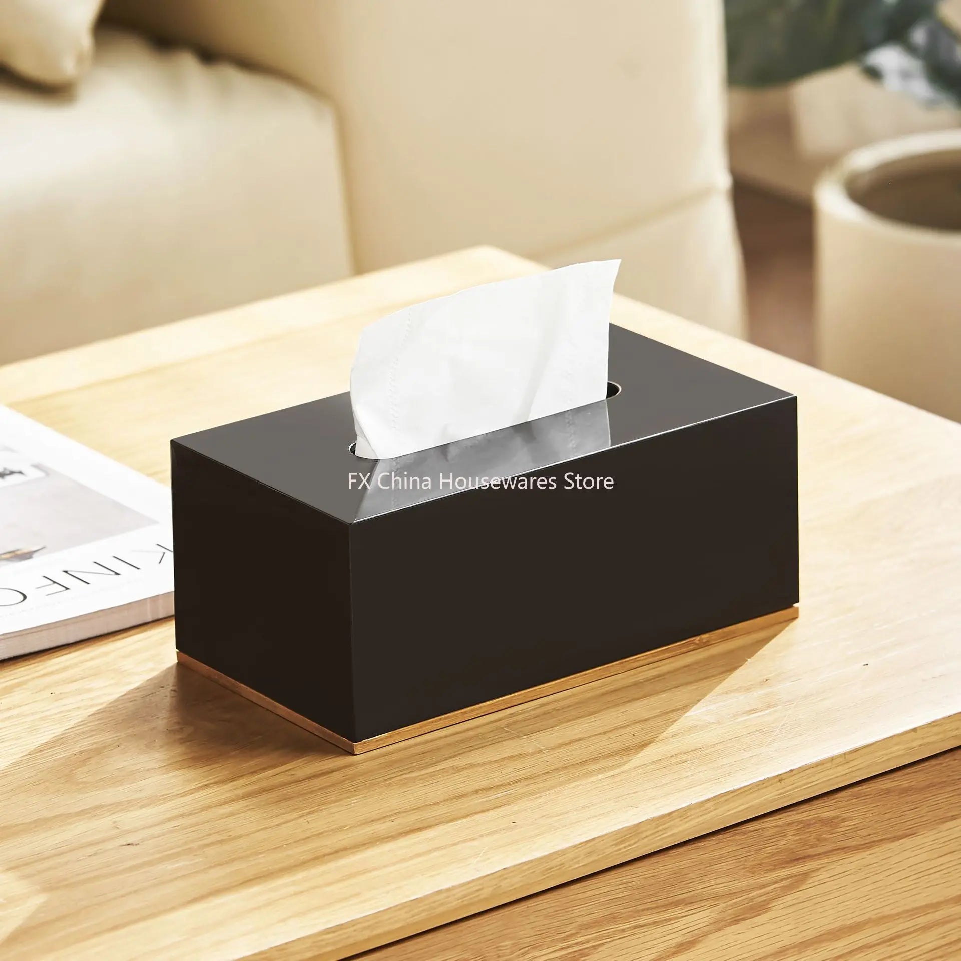 Stylish Plastic Tissue Box with Bamboo Base Desktop Organizer for Living Room Home Office Coffee Table Bathroom Use Oasis Select