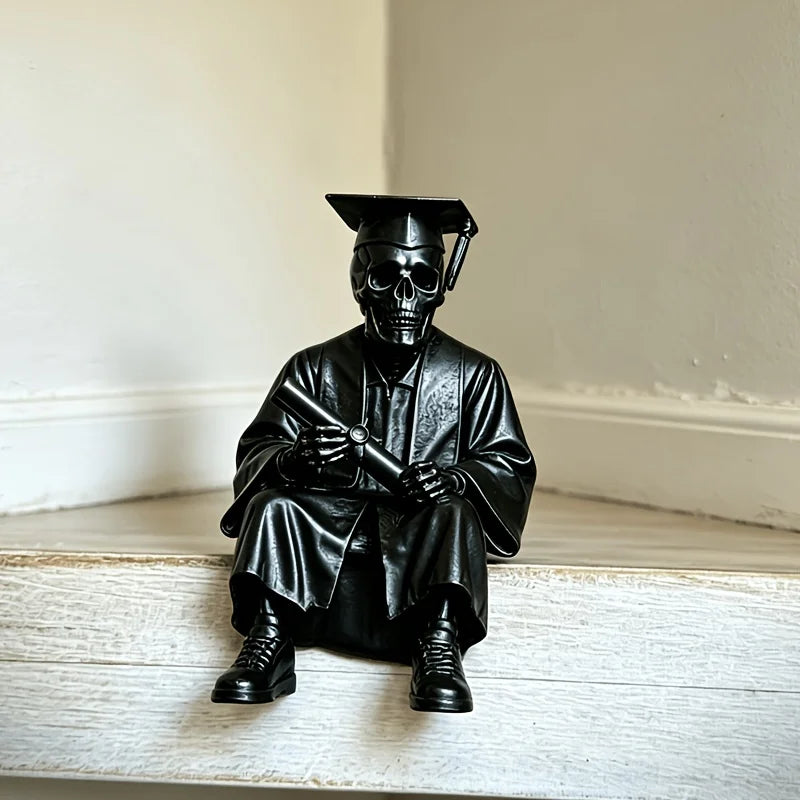 Graduate Skeleton Shelf Sitter Figurine Ornament Gothic Style Skull with Cap Diploma for Graduation Gift & Home Desk Decor Gifts Oasis Select