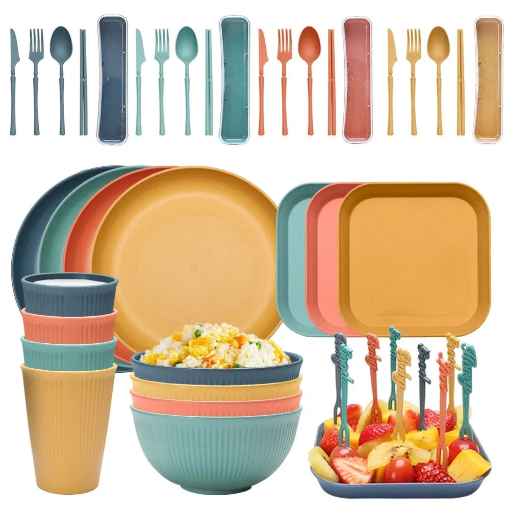 48-Piece Wheat Straw Eco Dinnerware Set for 4 | BPA-Free Dinnerware Set Oasis Select 48PCS mix color