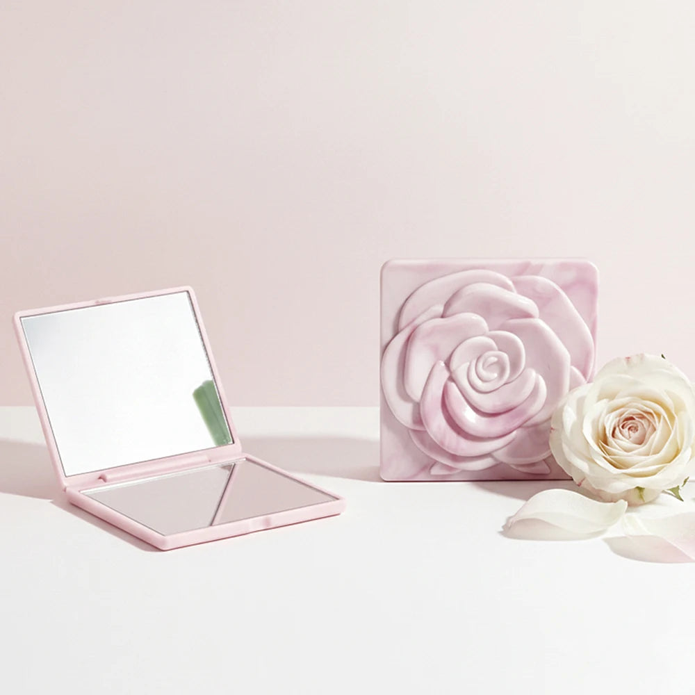 7cm Square Rose Mirror with Storage Bag Lady Portable Handheld Folding Mirror Dressing Table Makeup Accessories Oasis Select Light Purple