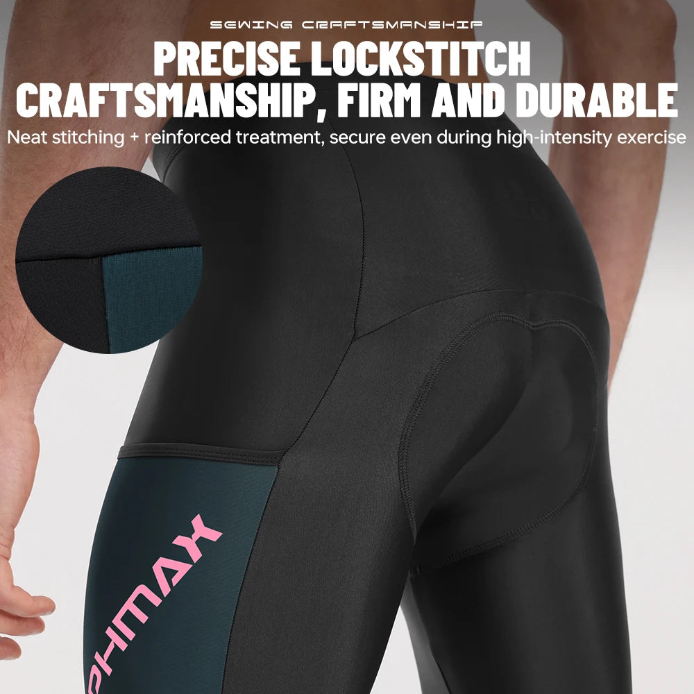 PHMAX Men's Padded Cycling Shorts 5D Silicone Gel Pad Bicycle Shorts Breathable Quick Drying MTB Bike Shorts with Pockets Oasis Select