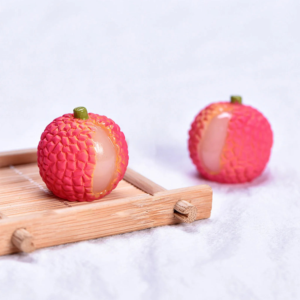 Miniature Resin Fruit Figurines – Litchi & Strawberry Desk Decor Miniature Figurine Oasis Select K One Size