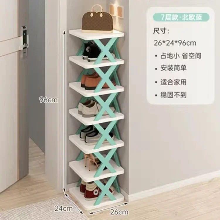 Household Economy Simple Shoe Rack Multi-layer Space Saving Free Installation of Dustproof Folding Plastic Shoe Storage Rack Oasis Select 7 layers Blue