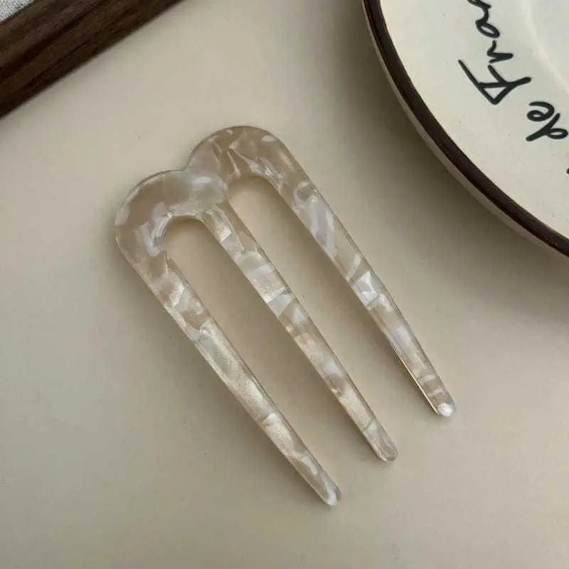 Vintage Resin 3-Tooth Hair Fork Comb | Non-Slip Hair Stick Hair Fork Comb Oasis Select Beige