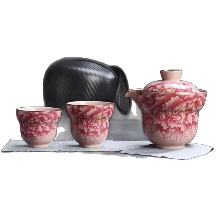 Ru Kiln Tea Set National Color Heavenly Fragrance Portable Tea Pot Easy To Store for Business Trips One Pot Two Cups Oasis Select Dull Four-piece Set
