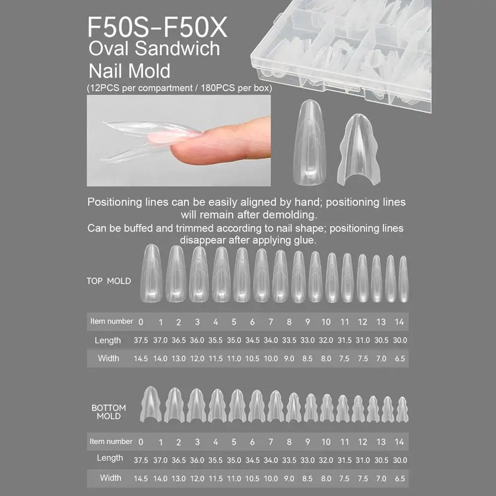 Nail Forms 180Pcs Building Nail Mold Tips Nail Extension Form Full Cover Nails Art Extend Builder Mold False Manicure Tool Oasis Select oval