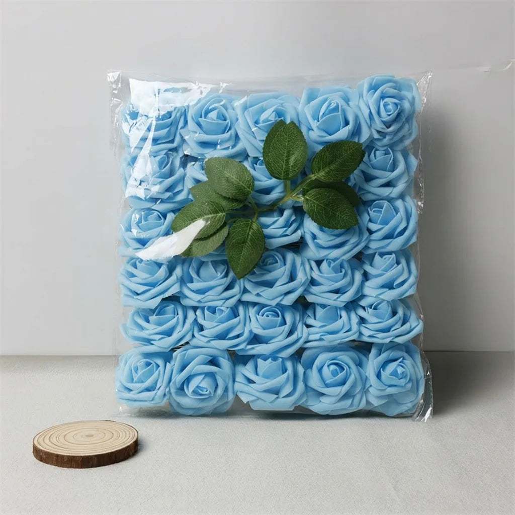 30 Pieces Artificial PE Foam Roses Fake Rose Flowers for DIY Bridal Bouquet Wedding Valentine's Day Party Decoration Oasis Select Light Blue-30pcs