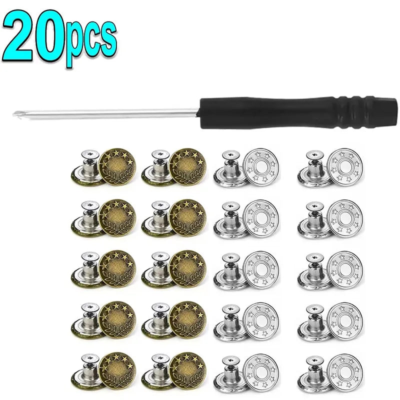 10/20Pcs Metal Jeans Buttons 17mm Replacement Screw Button Repair Kit Nailless Removable Jean Buckles Clothing Pants Pins Oasis Select 20pcs E-B