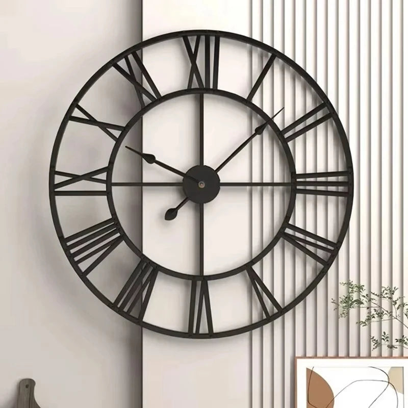 WISH Roman Numeral Clock Wall Clock Retro Clock Decorative Wall Clock Round Iron Precision Silent Living Room Decoration Oasis Select