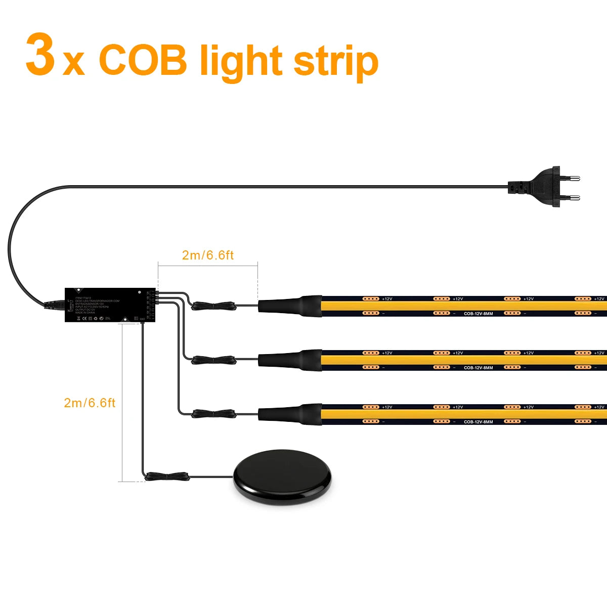12V Touch Dimmable Black PCB COB LED Strip Light Walnut Acoustic Wood TV Wall Soundproof Panel Cabinet Decor Strong Concealment Oasis Select 3x Light Strip Neutral White 3M 9.84FT|USA Power Plug