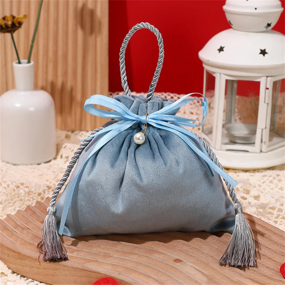 Velvet Candy Box Gift Bag Velvet Cloth Drawstring Tassel Bag Wedding Party Candy Pouches Wedding Party Fashion Drawstring Pocket Oasis Select Blue 3 Other