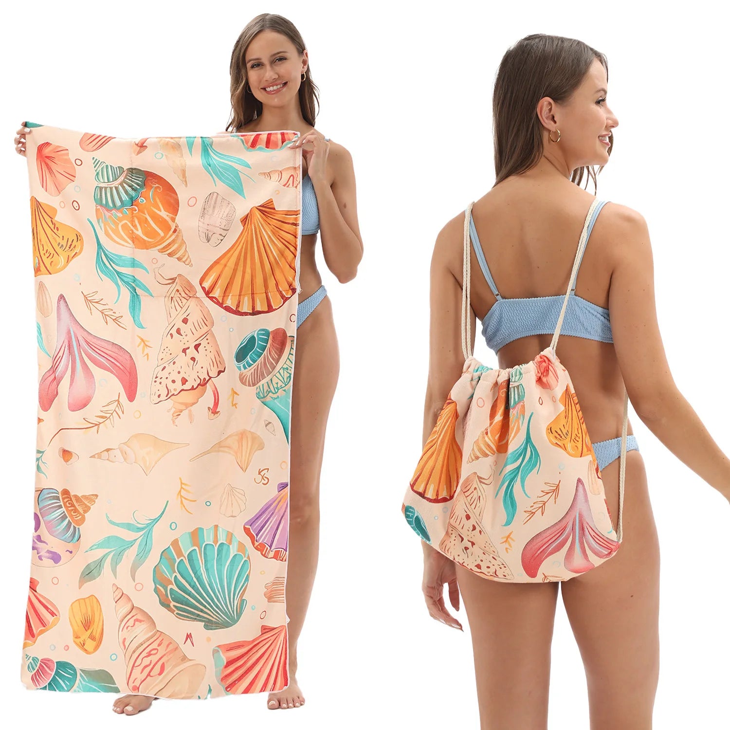 2-in-1 Multifunctional Foldable Beach Towel Printed Bath Towel Integrated Beach Towel Bag for Storage Oasis Select 4 70X140cm