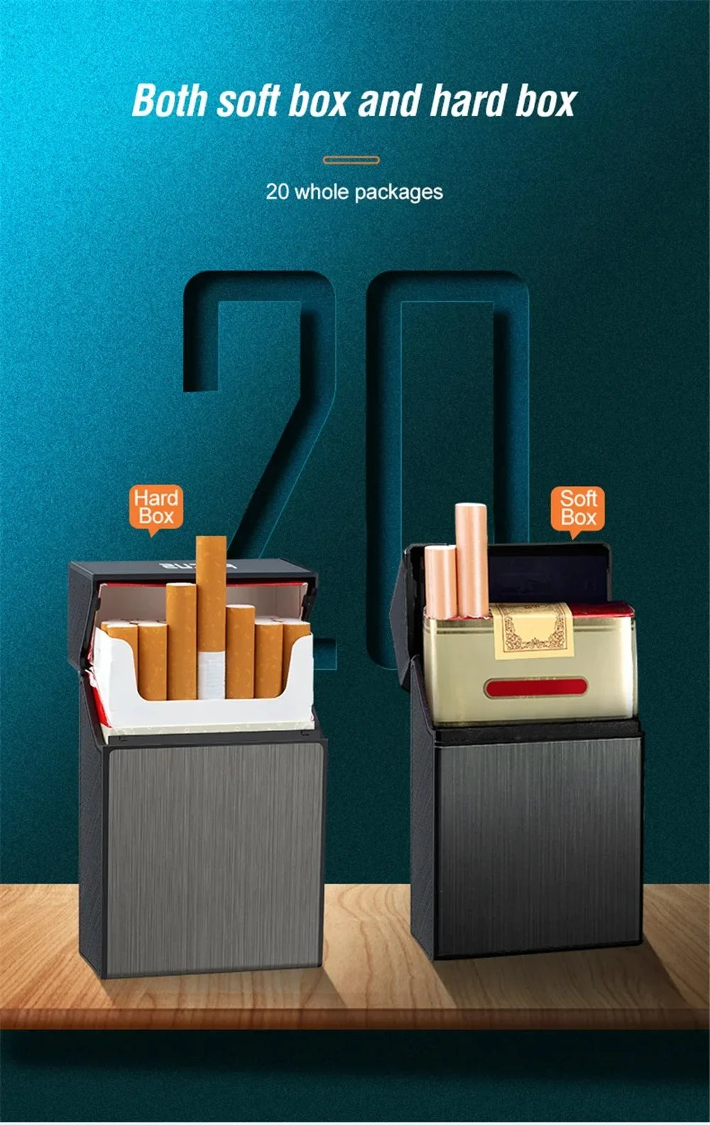 Portable Cigarette Case Metal Smoking Cigarette Box 20pcs Capacity Tobacco Holder Cigarettes Pack Cover Storage Box Men's Gadget Oasis Select