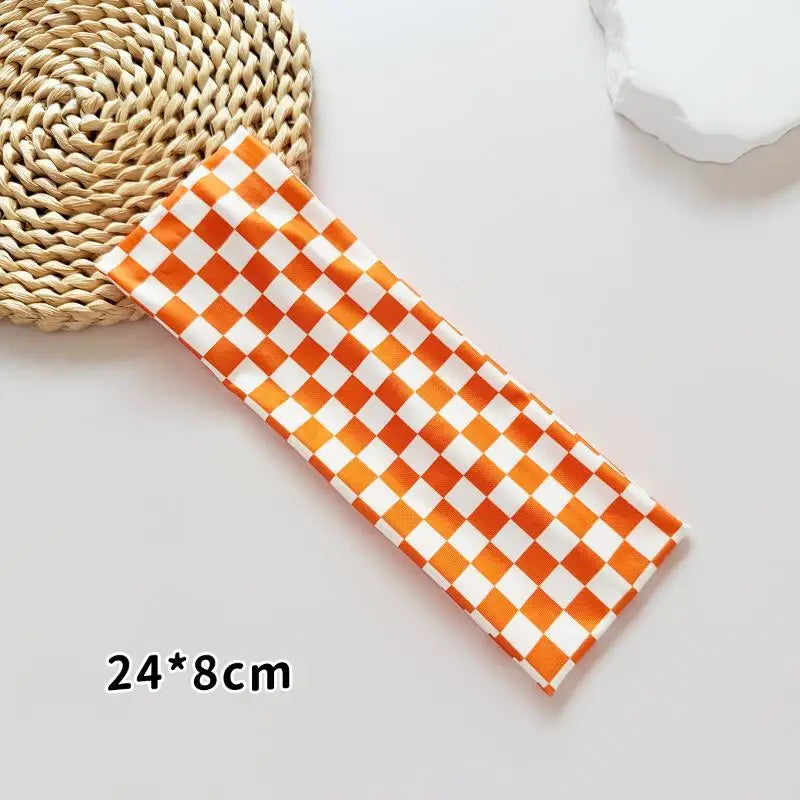 1PC Checkerboard Elastic Headbands For Women Fashionable Sports Sweat-Absorbent Hairbands For Yoga Fitness & Daily Makeup Use Oasis Select A3