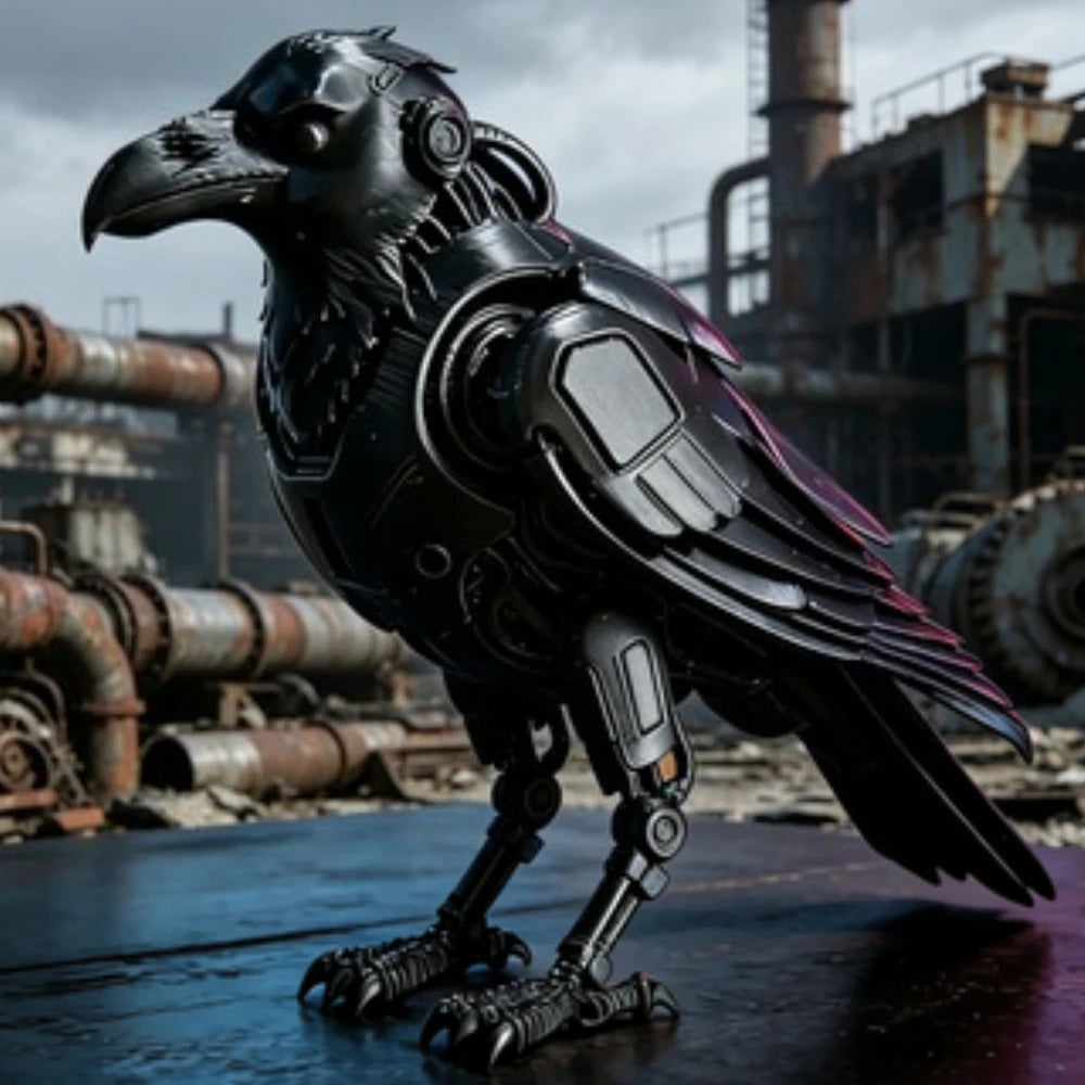 3D Printed Cyberpunk Mechanical Raven Statue Tech Robot Crow Bird Figurine Sci-Fi Desktop Collectible Punk Industrial Decor Gift Oasis Select