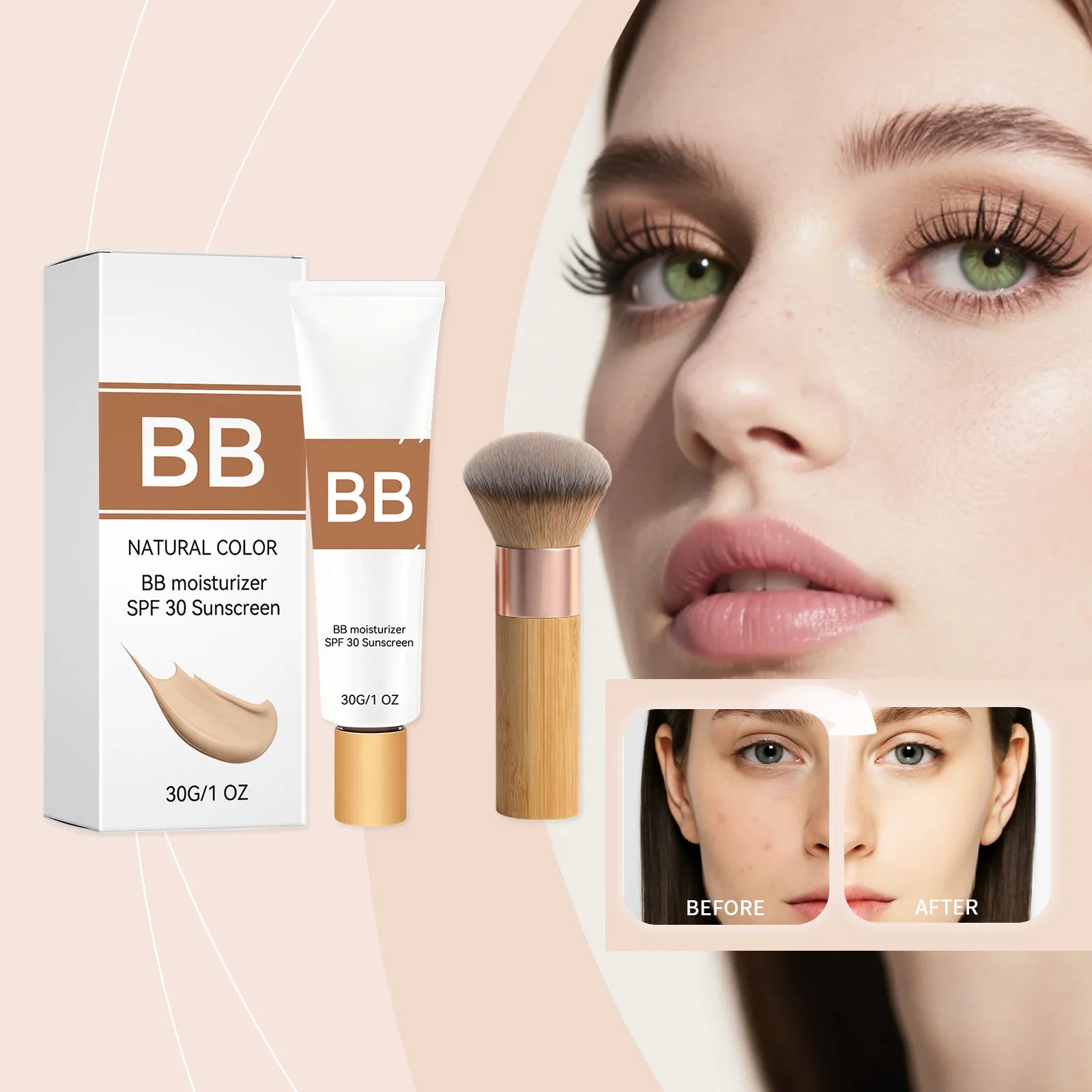 SPF 30 BB Cream Tinted Moisturizer with Hyaluronic Acid & Brush