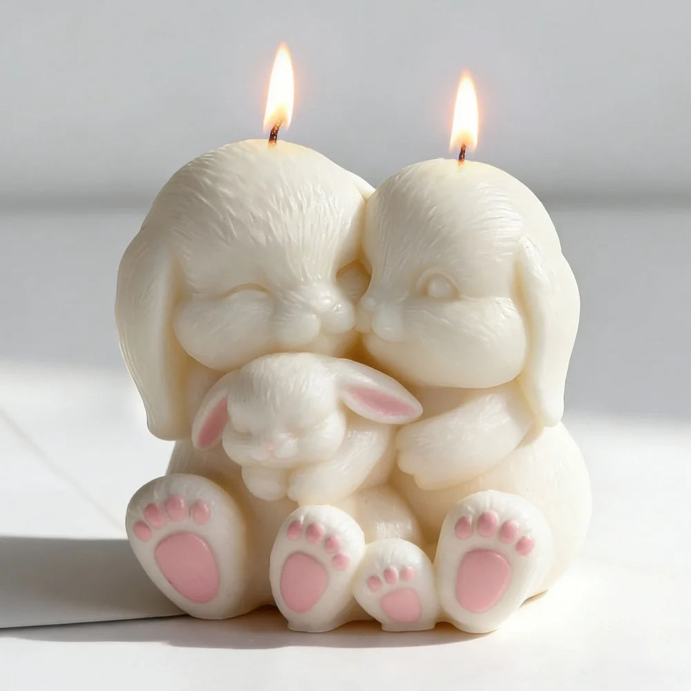 Couple Rabbit Shape Silicone Mold DIY Scented Candle Silicone Mould Soap Candle Making Supplies Gifts Easter Home Decoration Oasis Select