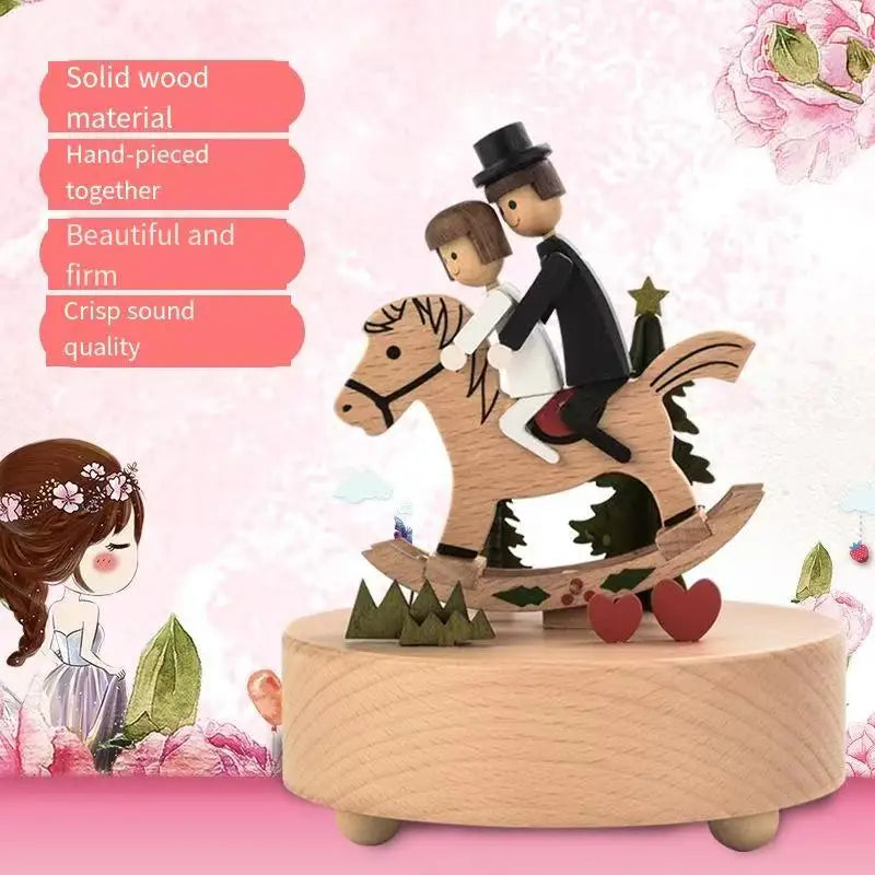 Wooden music box, music box, carousel, romantic Valentine's Day gift, furniture decoration, creative gift giving Oasis Select 4