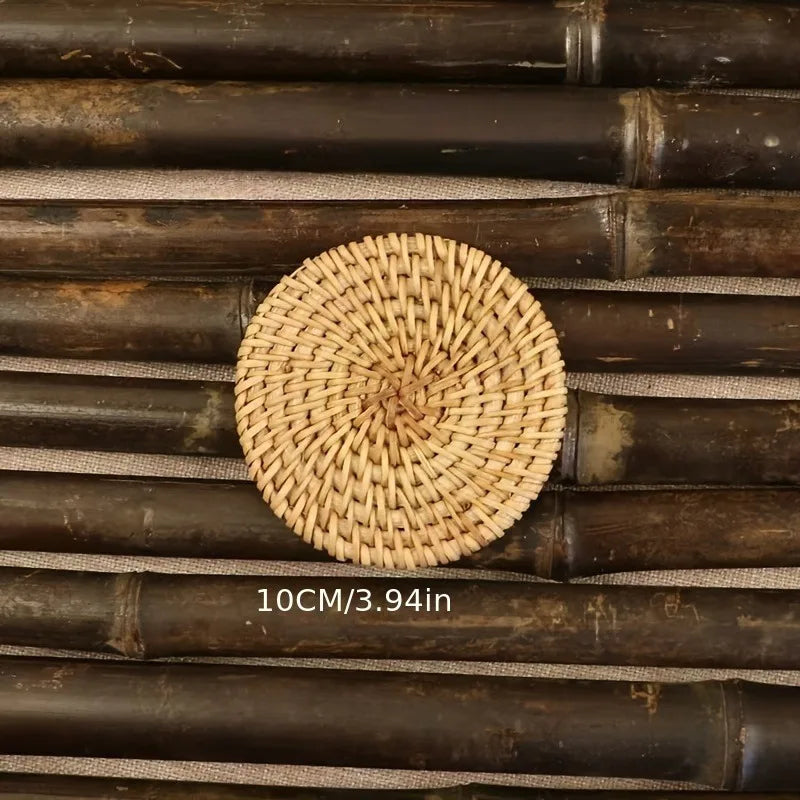 1/6pcs Handcrafted Rattan Coaster - Autumn Vine Design, Heat-Resistant Pot Mat for Kitchen & Dining, Wooden Tea Accessory Oasis Select 1pc 10x10cm