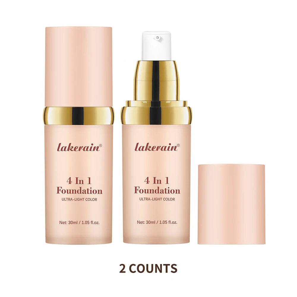 Color Changing Foundation 4 in 1 Moisturizing SPF 30+ Hydrating Color Longwearing Waterproof Travel Coverage Makeup Base Oasis Select 2pcs