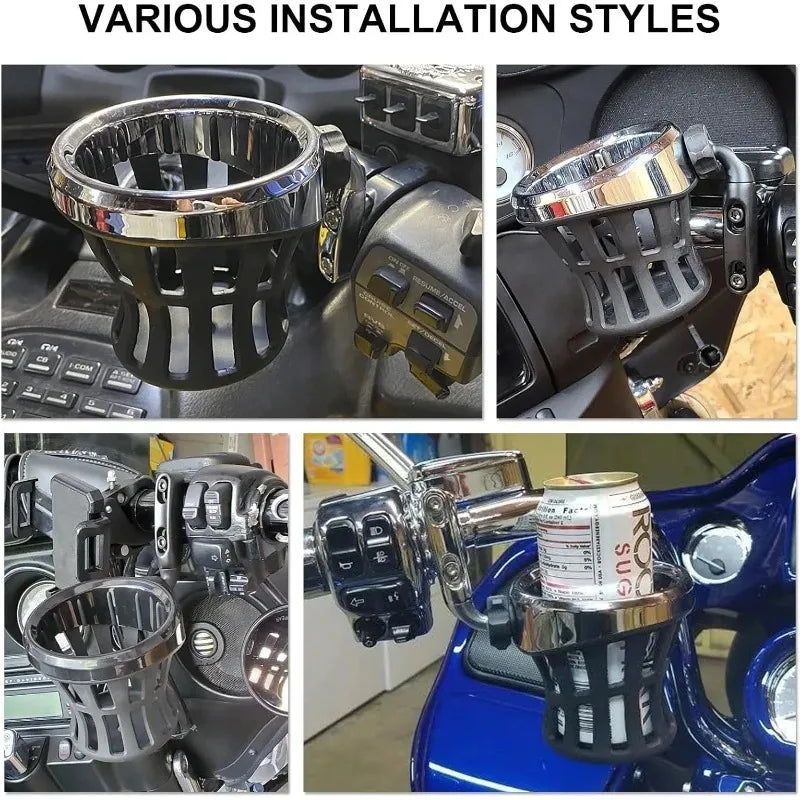 For Harley Road King Electra Glide Sportster Dyna Softail 1996 UP Motorcycle Handlebar Mounted Drink Cup Holder Oasis Select
