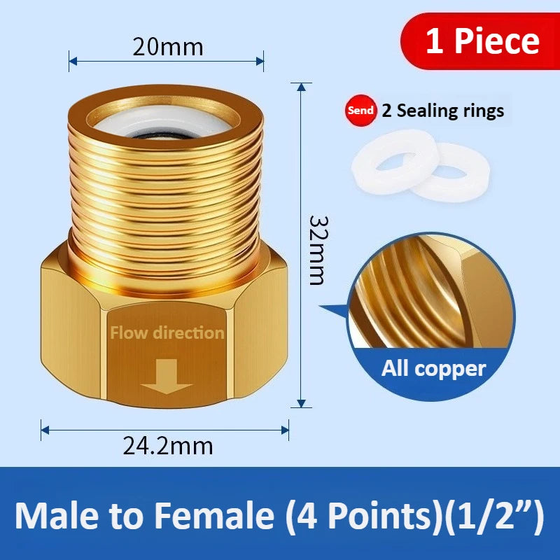 Copper One-way Check Valve 4 Points 1/2 "Anti Backflow Water Return Bathroom Water Pipe Toilet Water Heater Meter Oasis Select Male to Female Full copper 4 points