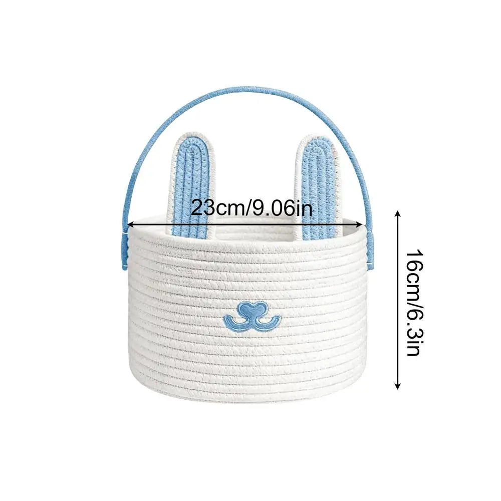Easter Bunny Basket for Kids Cotton Rope Egg Hunt Container Easter Bunny Baskets with Handle for Toys Snacks Party Holiday Oasis Select Light Blue