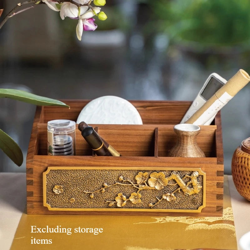 Black Walnut Chinese Living Room Solid Wood Storage Box Multi Functional Dressing Table Desktop Cosmetics Storage Ornament Oasis Select A