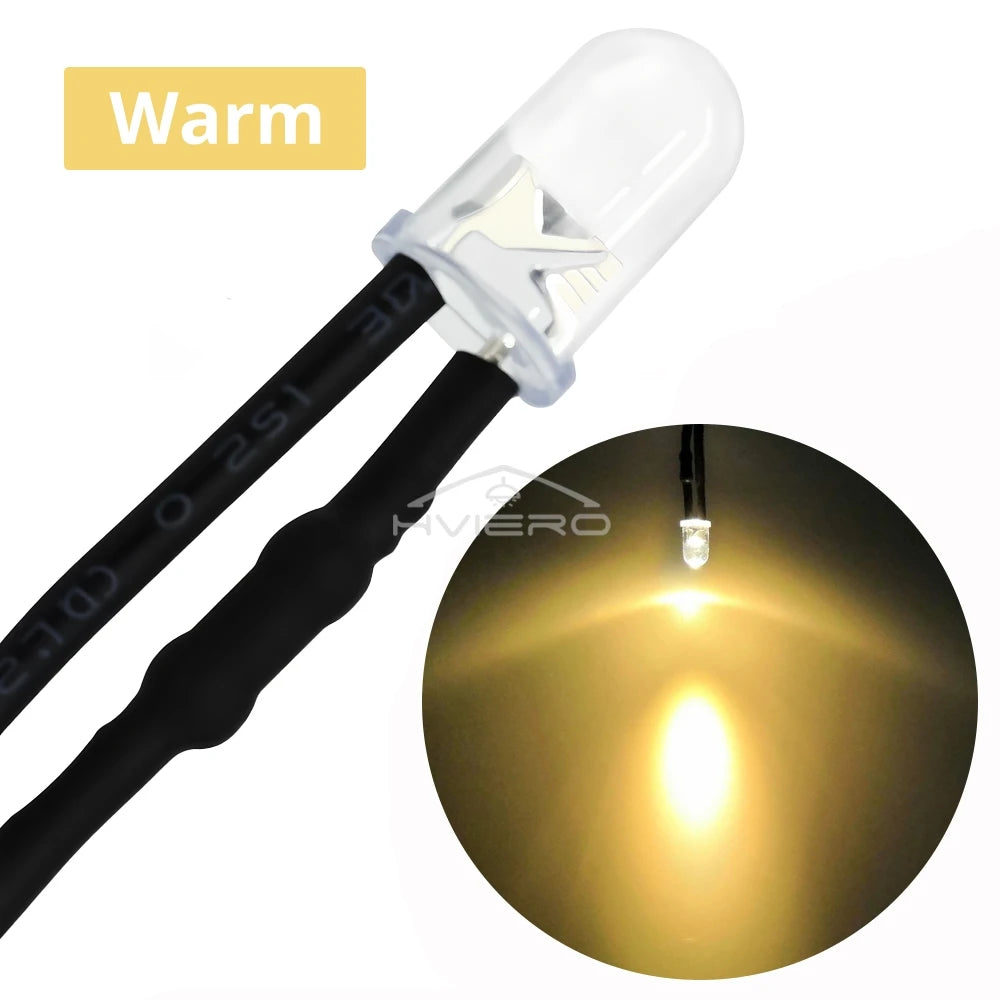 10-Pack 5mm Pre-Wired LED Bulbs DC 12V | 9 Colors, 20cm Cable