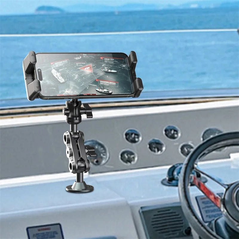 Car Phone Holder Aluminum Heavy Duty Drill Base Tablet Holder Car Mount Dashboard 360° Adjustable 2-Stage Stand For 4.7-13" IPad Oasis Select