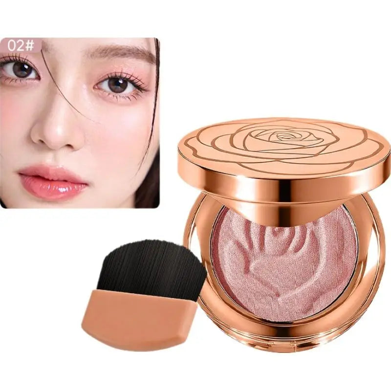 Rose Embossed Blush Powder, Shimmery Finish, 3 Colors Shades Available, Floral Texture Design, Ideal for Daily Face Makeup Oasis Select B CN
