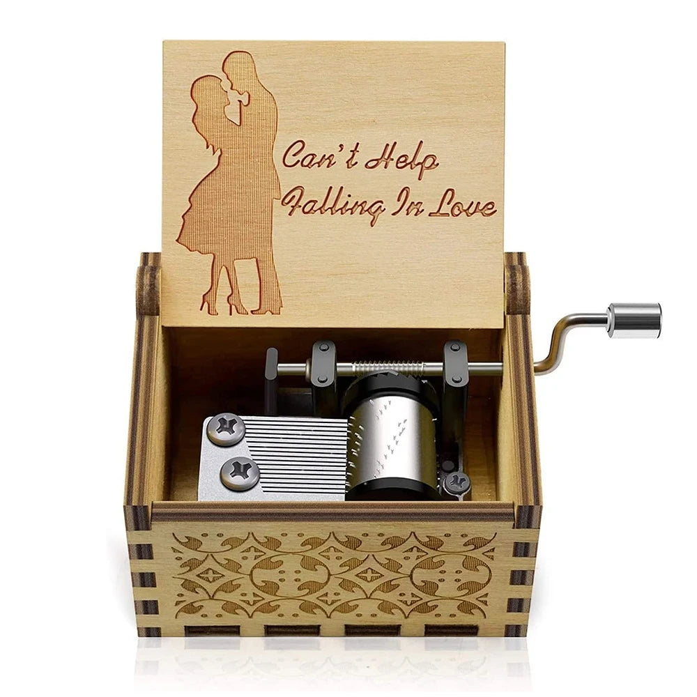 Wooden hand cranked music box falls in love, UV painted music box gives nostalgic handmade gift Oasis Select 12