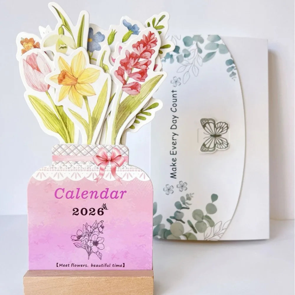 2026 Flowers Desk Calendar Mini Calendar Standing Desk Calendar Vase-Like Desktop Monthly Planner for Home School Office Oasis Select Style 6
