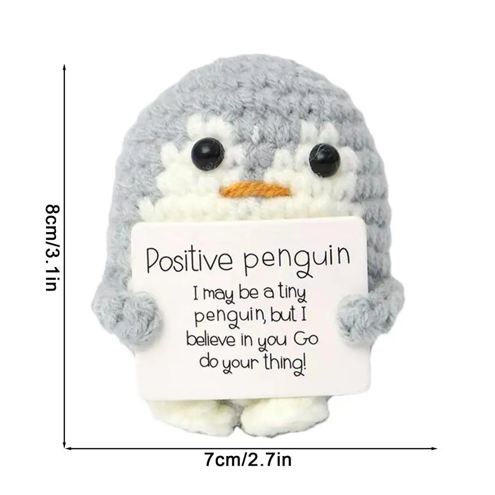 Knitted Emotional Support Penguin Crochet Doll with Positive Card Cute Crochet Doll Mini Penguin Toy Decor Home Accent Ornaments Oasis Select grey
