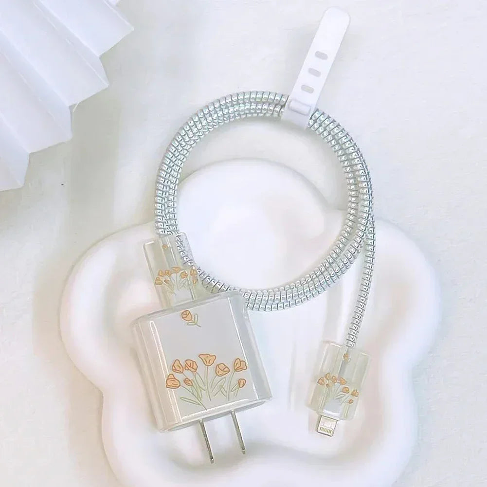 Cute Floral iPhone Charger & Cable Cover – TPU Protective Case