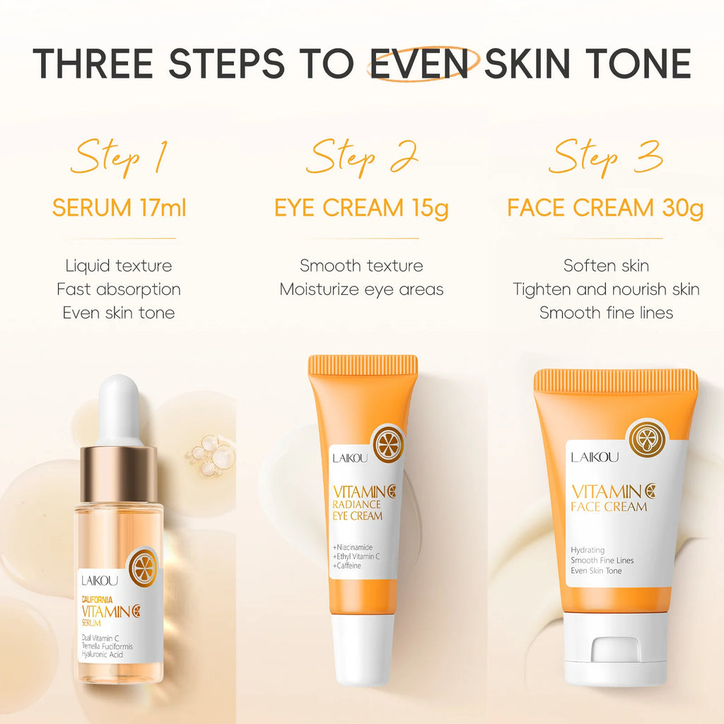 LAIKOU Vitamin C Sakura 3-Piece Skincare Set – Serum, Eye & Face Cream Skincare Gift Set Oasis Select