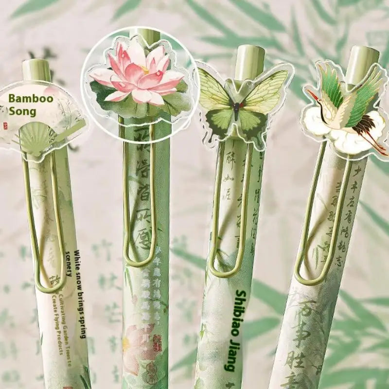 4PCS/Set Retractable Gel Pen with Acrylic Sticker Decoration Cute Cartoon Design Creative Personality Pen for School Office Oasis Select