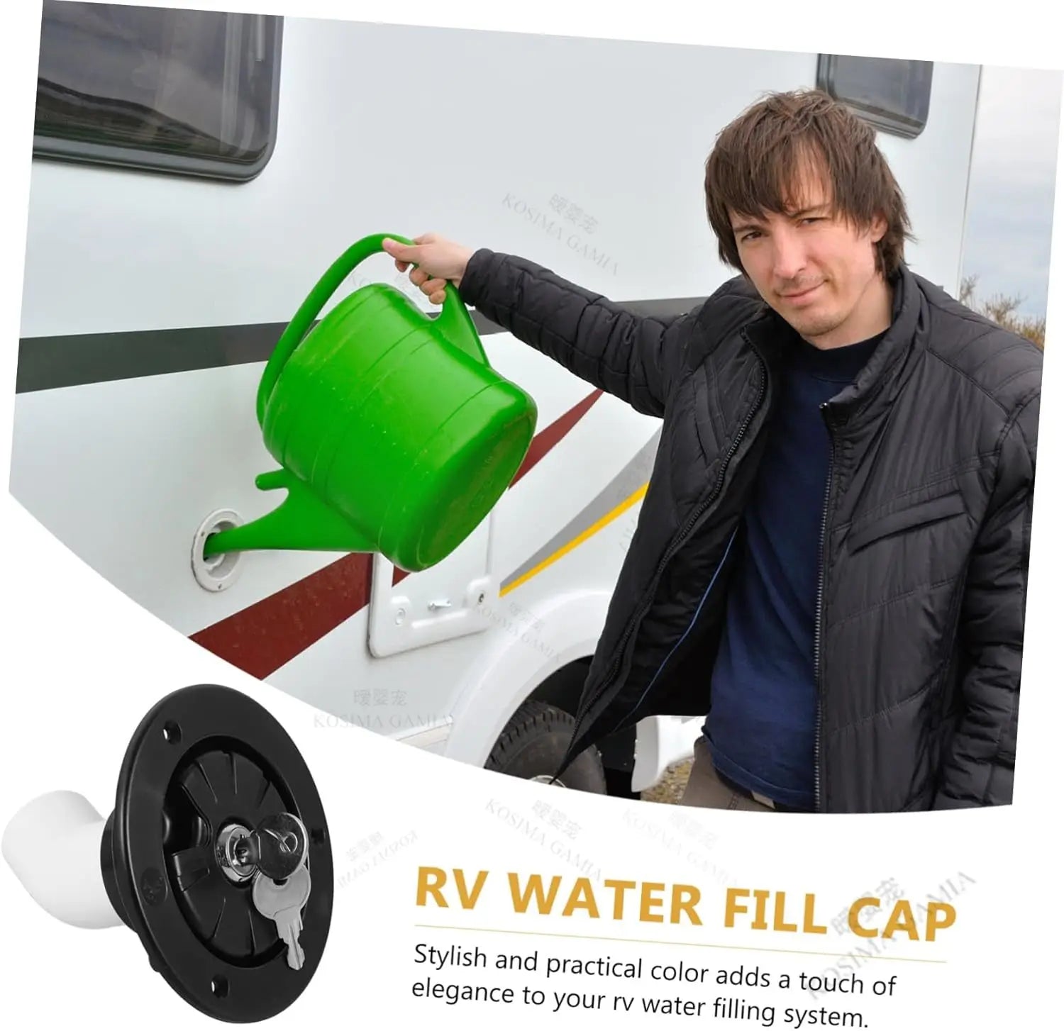 Exterior Hatch Black/White Round Gravity Water Inlet with Lock RV Accessories Caravan for RV Boat Camper Trailer Car Accessories Oasis Select