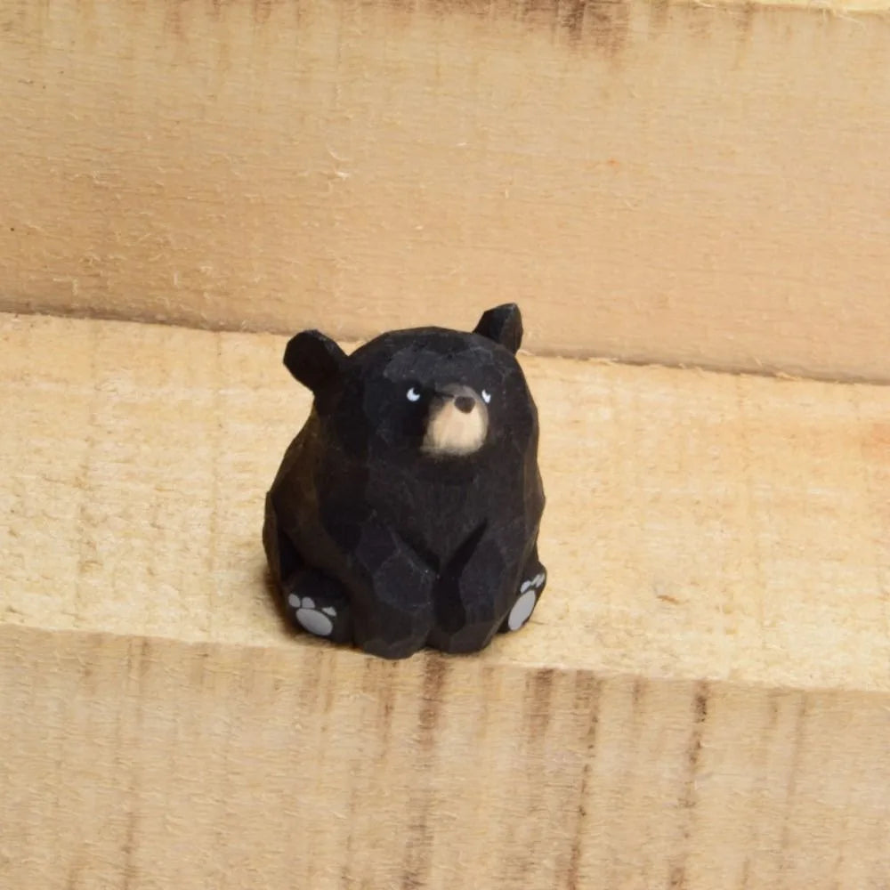 Gifts Solid Wood Wooden Bear Figurines Cute Hand Carved Polar Bear Ornament Miniature Funny Mini Bear Statue Garden Oasis Select Black