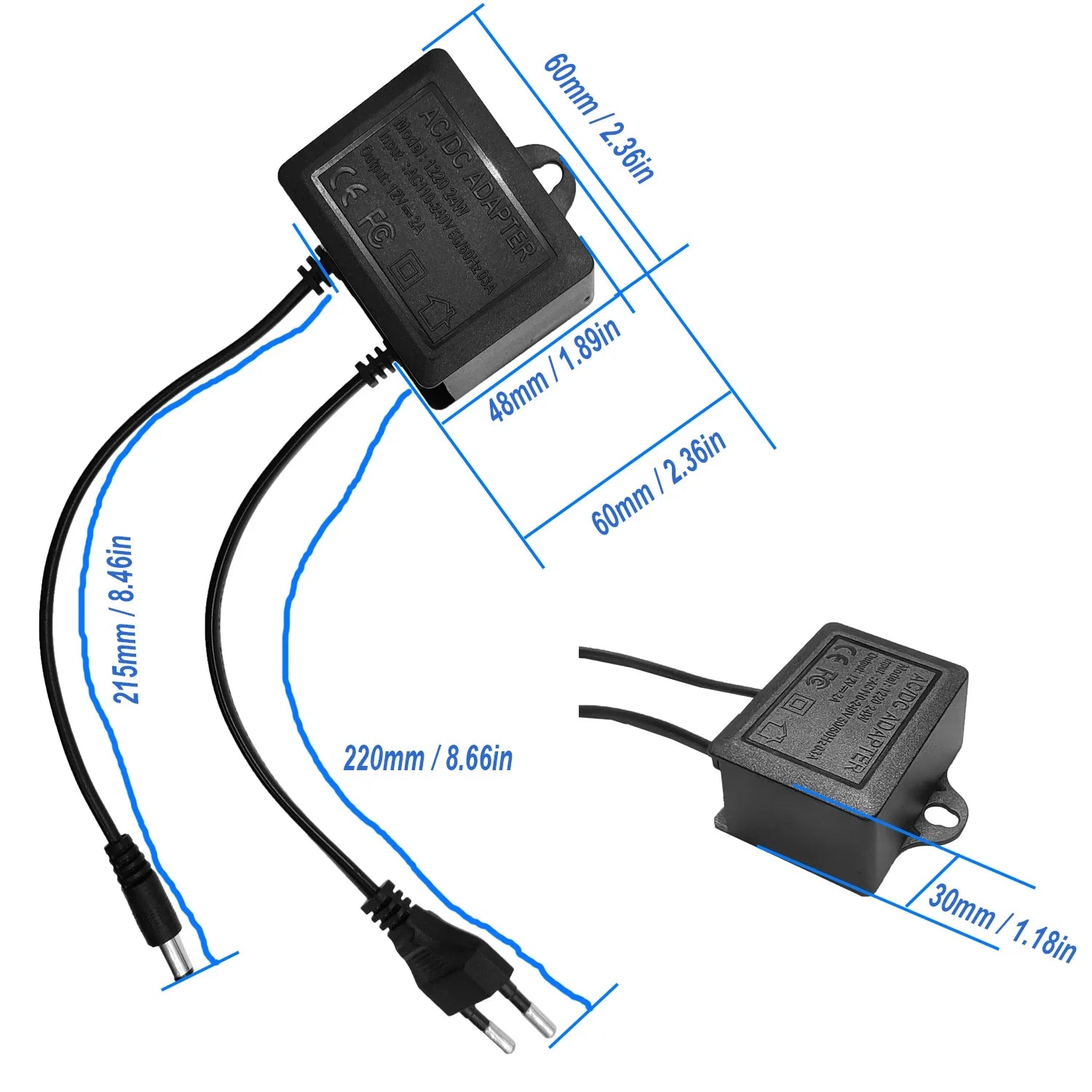 2pcs Power Adapter DC12V 2A EU Plug Input AC110V-240V Outdoor Waterproof For CCTV Surveillance Camera Charger NVR DVR Router LED Oasis Select