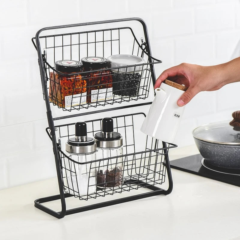 black floor-to-ceiling multi-layer vegetable rack, household vegetable and fruit storage basket, seam storage rack Oasis Select