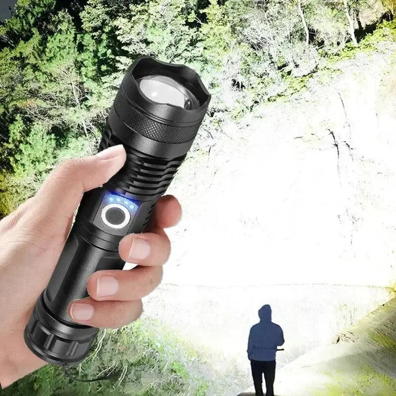 P50 Lamp Bead LED Flashlight Telescopic Zoom Torch Powerful Lantern 5 Lighting Mode USB Rechargeable Camping Emergency Light Oasis Select