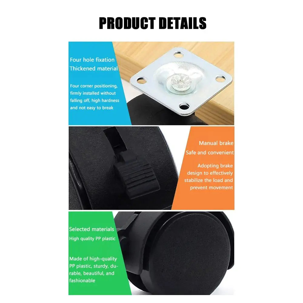 Nylon Cart Casters Plastic Silent Furniture Pulley Black Replacement Accessories Swivel Plate Casters Office Computer Chair Oasis Select