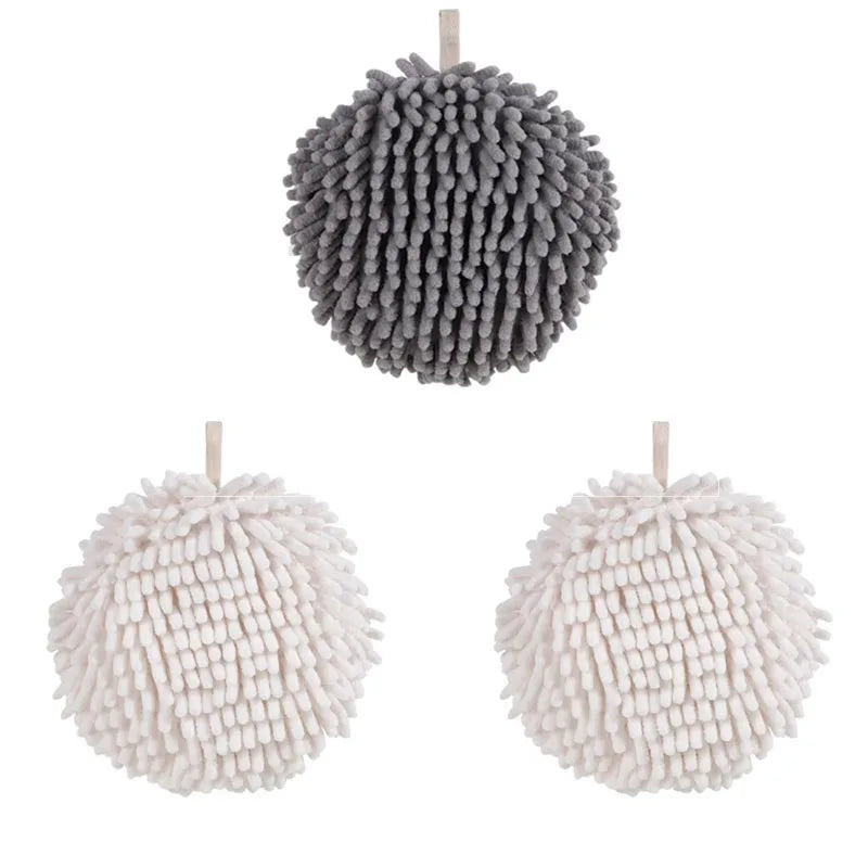 1/2/3pcs Chenille Hand Towels Kitchen Bathroom Hand Towel Ball with Hanging Loops Quick Dry Soft Absorbent Microfiber Towels Oasis Select 3pcs-mix 2