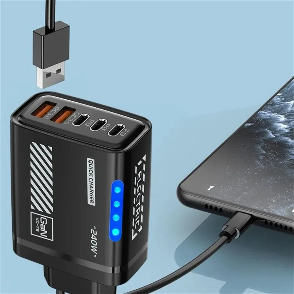 Total 240W USB Type C Fast Charging Charger For Samsung Huaweui iPhone Wall GaN Charger Multi Ports Mobile Phone Power Adapter Oasis Select