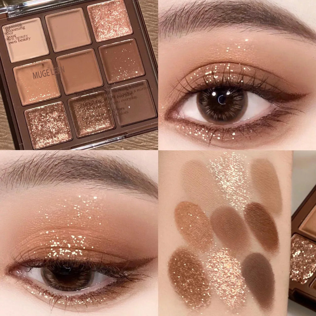 9-Color Chocolate Eyeshadow Palette | Earth Matte & Glitter