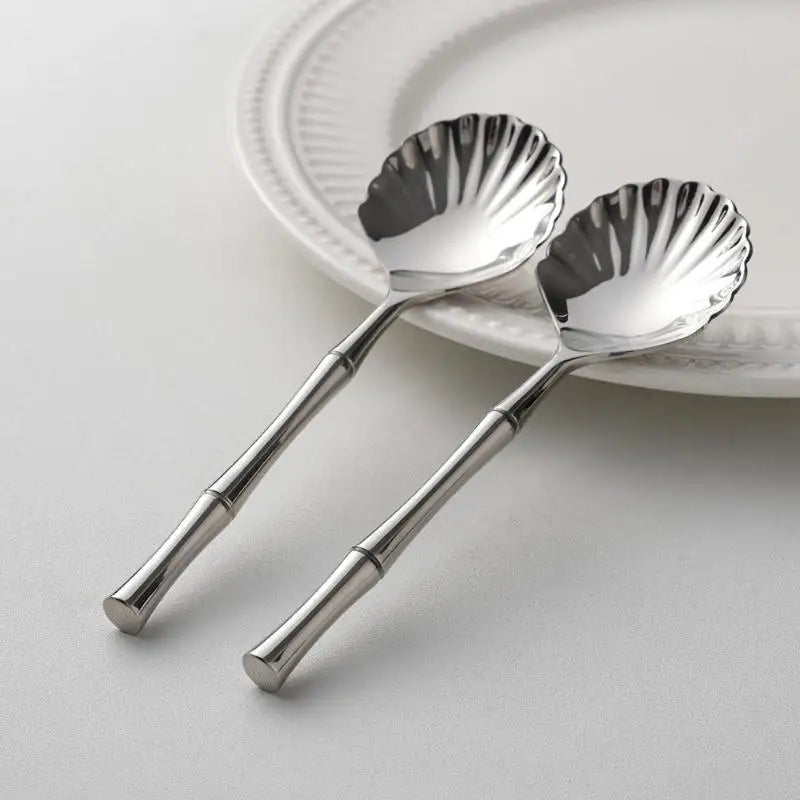 Heat Resistant Stainless Steel Seashell Dessert Spoon Reusable Coffee Stirring Spoon for Home Afternoon Tea Souvenir Oasis Select