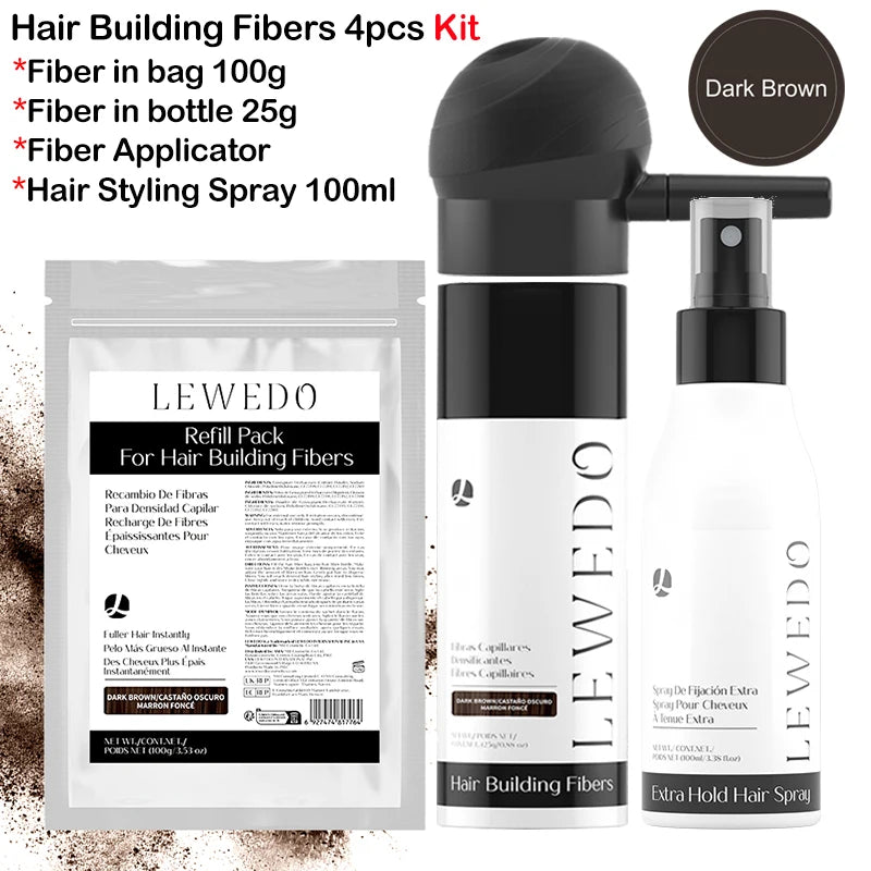 LEWEDO Keratin Hair Fiber Kit – Powder, Refill & Spray Applicator
