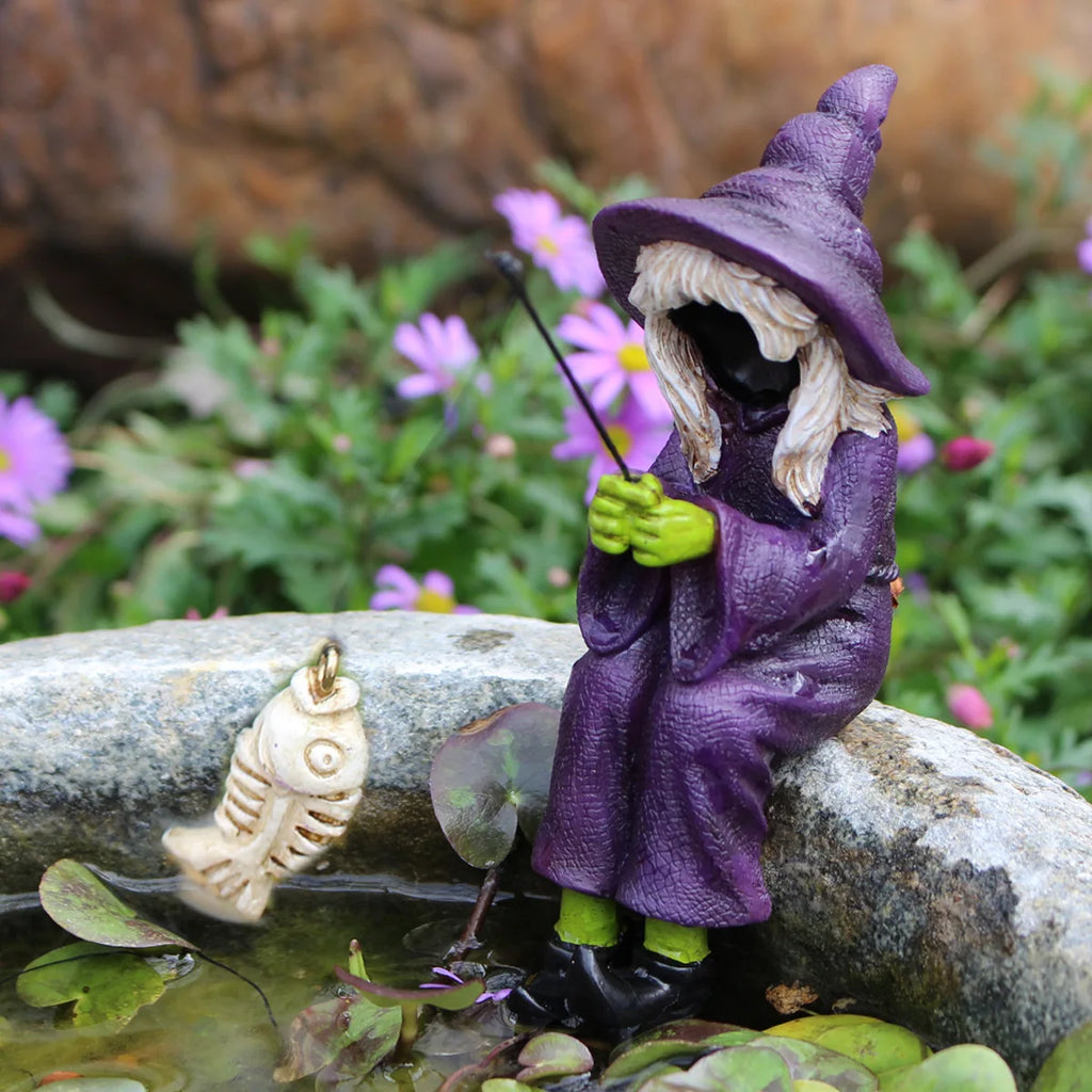 Halloween and Ghost Festival Fishing Witch Resin Handicraft Display Fishing Fish Tank Display Decoration Oasis Select