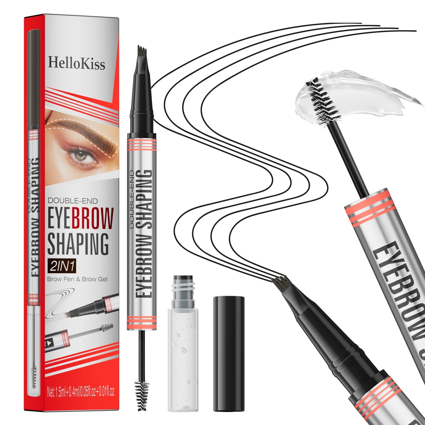 Hello Kiss 4-Fork Tip Waterproof Eyebrow Pen – 4 Colors